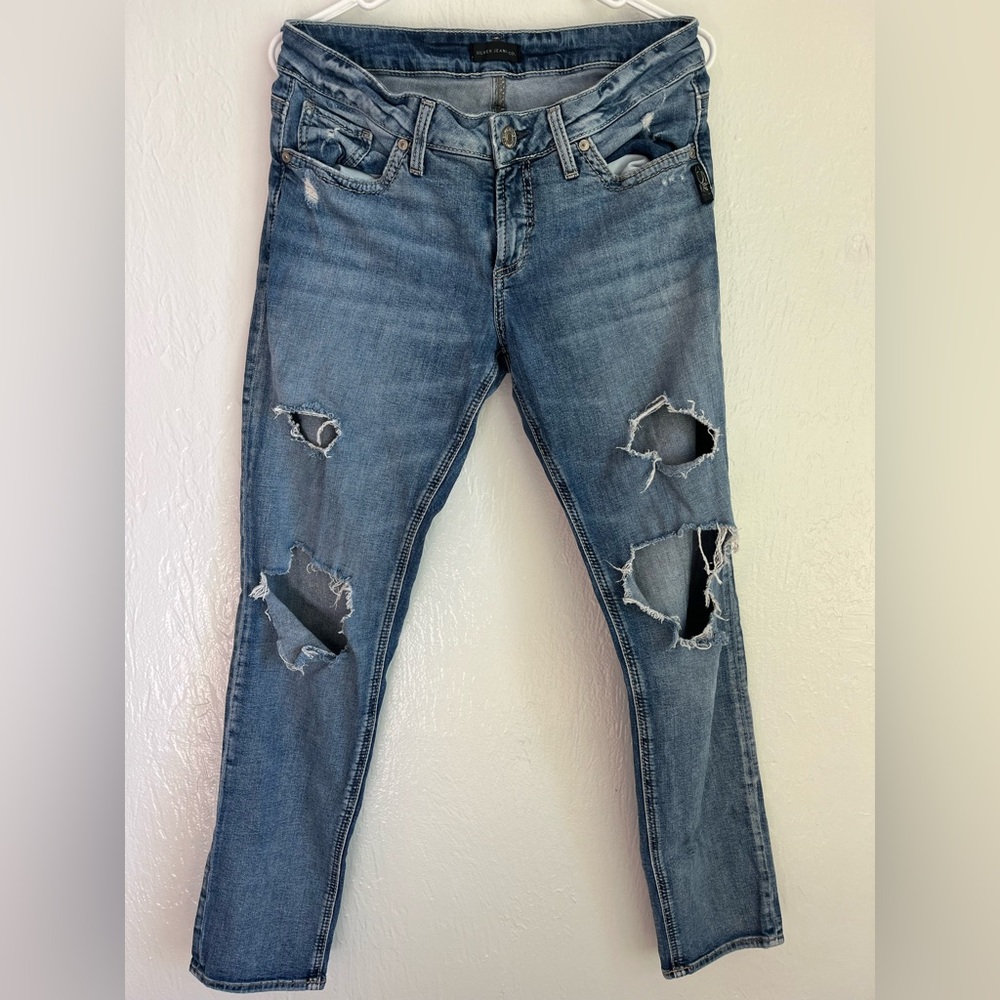 Distressed Boyfriend Silver Jeans W28/L27